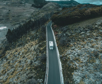 High angle view of car on road