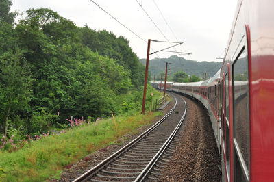 Railroad tracks amidst trees against sky