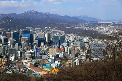 High angle view of townscape against sky