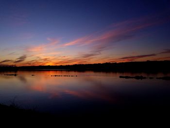 Scenic view of lake against sky during sunset