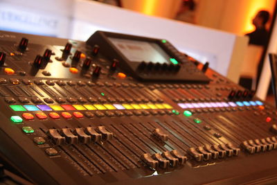 Close-up of sound mixer in nightclub