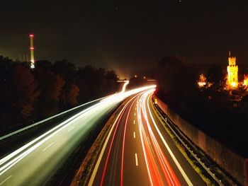 Light trails on highway at night