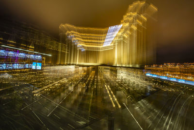 Light trails on road at night