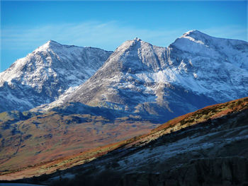 Scenic view of snowcapped mountains against sky