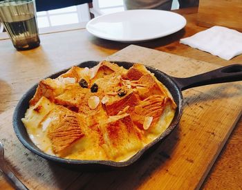 High angle view of bread in plate on table