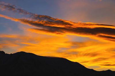 Beautiful colorful dramatic sky with clouds at sunset or sunrise