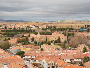 High angle view of townscape against sky