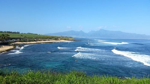 Scenic view of sea against clear sky