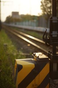 Close-up of railway control by tracks