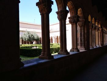 Interior of historic building against sky