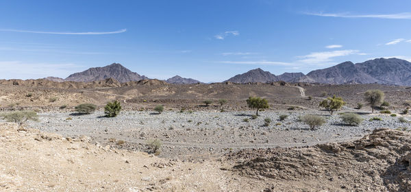 Panoramic view of dry mountains located in the ras al khaimah emirates, united arab emirates, uae