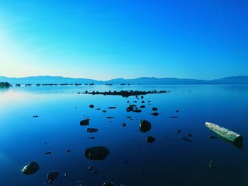 Scenic view of calm lake against clear sky