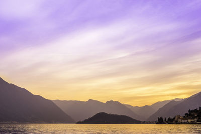 Scenic view of lake against sky during sunset