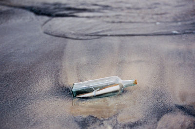 High angle view of bottle on table