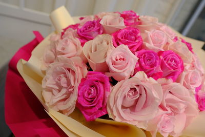 High angle view of rose bouquet