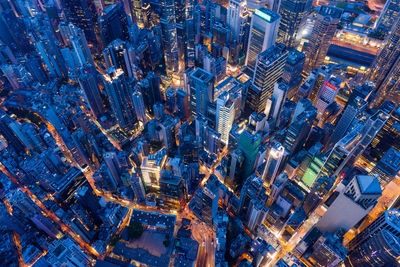 High angle view of city street at night