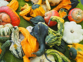 High angle view of pumpkins for sale at market stall