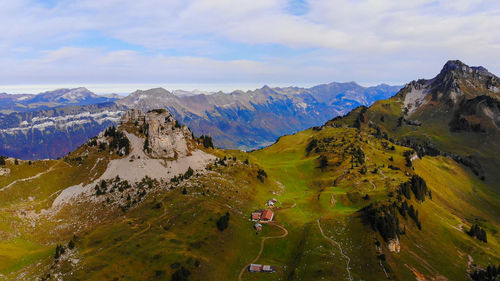 Scenic view of snowcapped mountains against sky