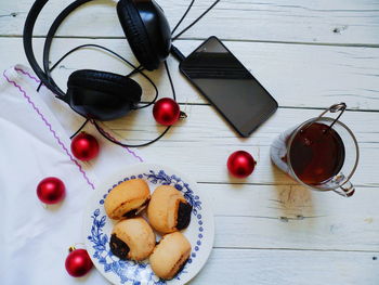 High angle view of fruits on table