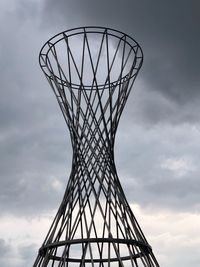 Low angle view of iron monument hoop against sky