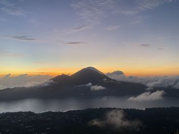 Scenic view of silhouette mountains against sky during sunset