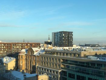 High angle view of buildings in city