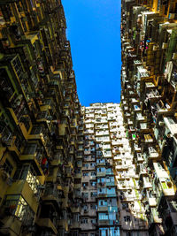 Low angle view of buildings against clear blue sky