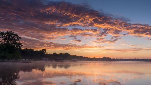 Scenic view of lake at sunset