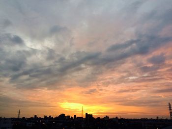 Dramatic sky over city at sunset