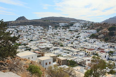 High angle view of townscape against sky