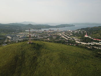 High angle view of townscape against sky