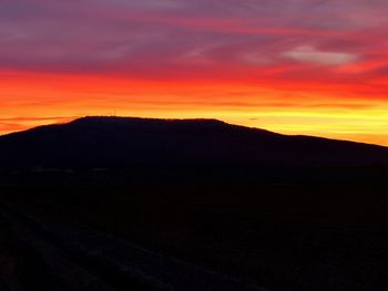 Scenic view of silhouette mountains against sky during sunset