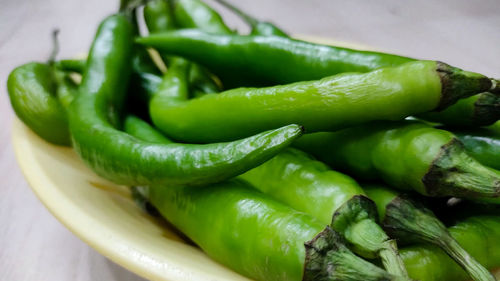 Close-up of green chili peppers