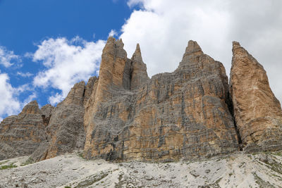 Low angle view of rock formations against sky