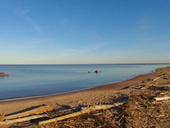 Scenic view of sea against clear blue sky