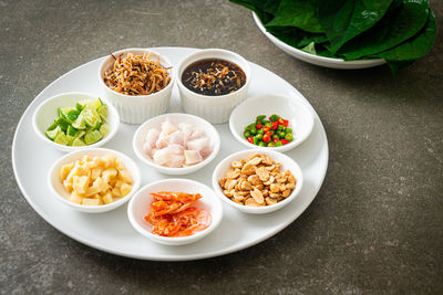 High angle view of food on table