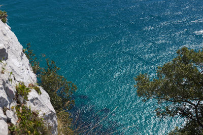 High angle view of rock formation in sea