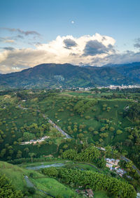 High angle view of townscape against sky