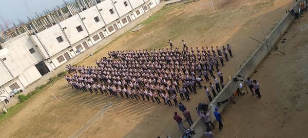 High angle view of crowd in city