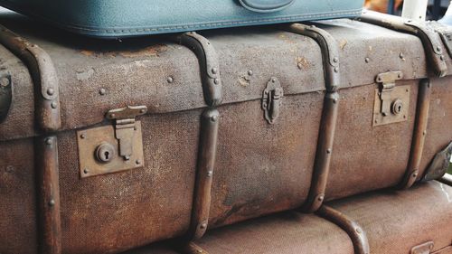 Close-up of old vintage suitcase