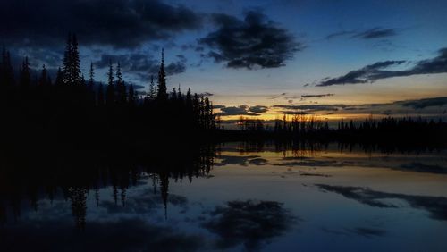 Scenic view of lake against sky at sunset