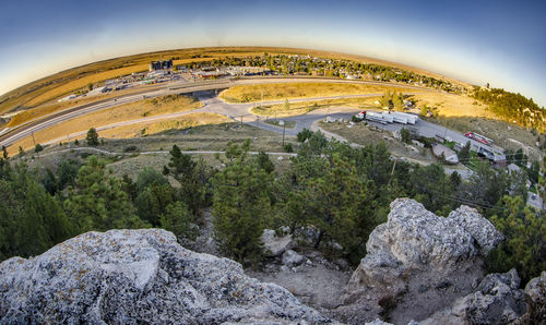 Scenic view of tree mountains against sky