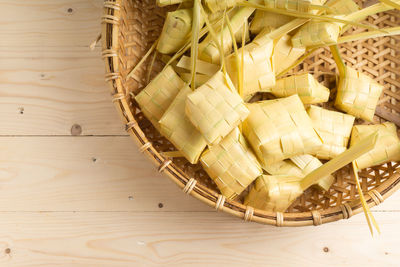 High angle view of wicker basket