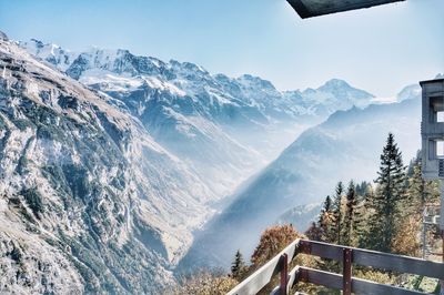 Scenic view of snowcapped mountains against sky in murren