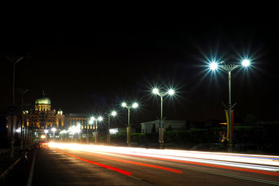 Light trails on road at night