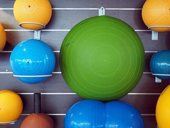 Fitness balls arranged in gym