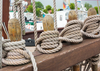 Close-up of ropes in sea