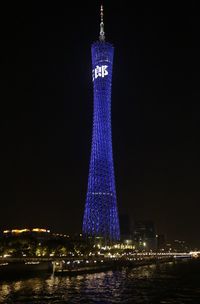 Illuminated buildings in city at night