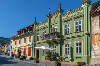 Street with historical houses in banska stiavnica old town, slovakia