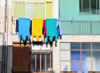 Clothes drying against building